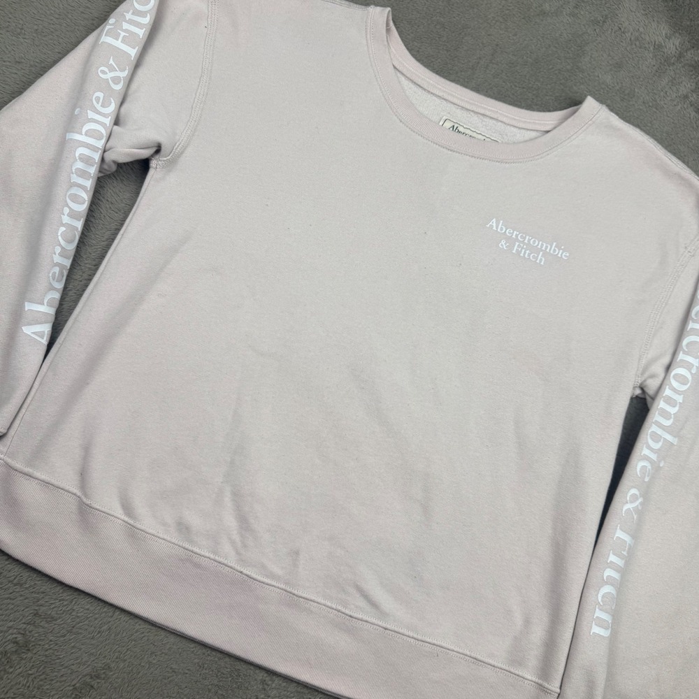 Abercrombie & Fitch Sweatshirt Womens M Pink Good Logo Sleeve Graphic Crewneck